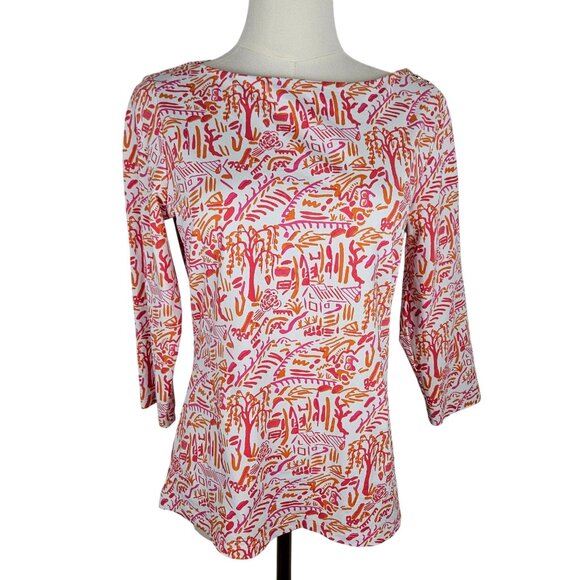 J. McLaughlin Top Small Catalina Cloth Pink Orange Village Print Career - Picture 1 of 10